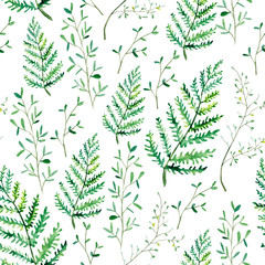 watercolor seamless pattern green plants. Botanical print