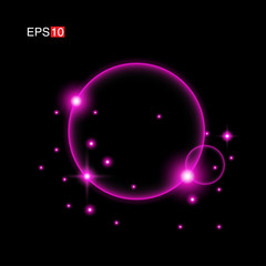 isolated pink Rays with lens flare, Sun flare, flare on the black background. Transparent Vector Illustration