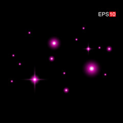 isolated pink Rays with lens flare, Sun flare, flare on the black background. Transparent Vector Illustration