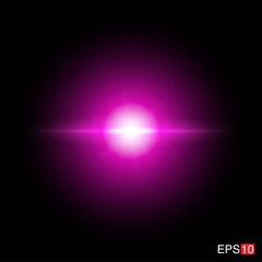 isolated pink Rays with lens flare, Sun flare, flare on the black background. Transparent Vector Illustration