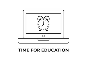 Online education concept in thin line style.