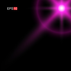 isolated pink Rays with lens flare, Sun flare, flare on the black background. Transparent Vector Illustration