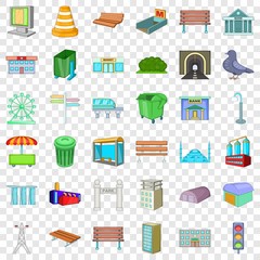 City icons set. Cartoon style of 36 city vector icons for web for any design