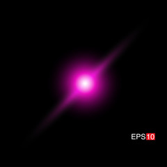 isolated pink Rays with lens flare, Sun flare, flare on the black background. Transparent Vector Illustration