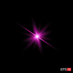 isolated pink Rays with lens flare, Sun flare, flare on the black background. Transparent Vector Illustration