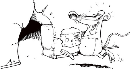 The mouse steals cheese