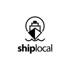 illustration logo from map pin or location with ship logo design concept