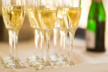 Close up of champagne in glasses