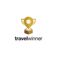 illustration logo combination from map pin with trophy logo design concept