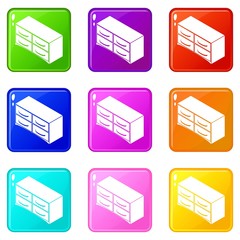 Chest of drawers icons set 9 color collection isolated on white for any design