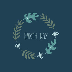 Earth Day poster, banner element. Vector floral frame, text card