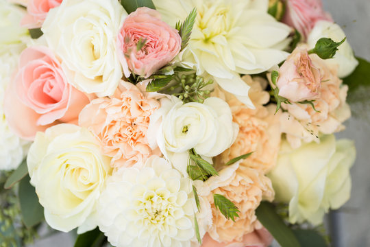 Close up of pastel floral bouquet