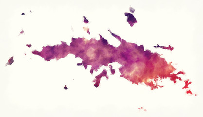 Saint Thomas watercolor map of the United States Virgin Islands