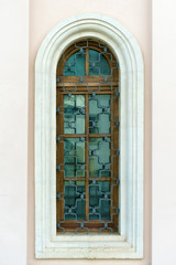 old window in old stone wall