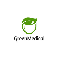 illustration logo from leaf or eco with mortar logo design concept