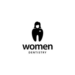 Black white women with tooth dental logo design concept