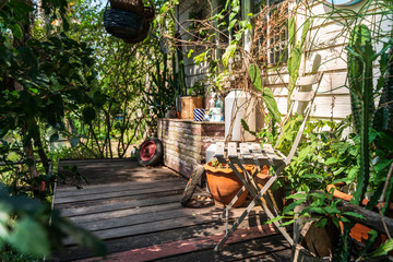 wooden chair in the garden
