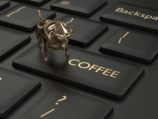 3d render of keyboard with coffee button and bull
