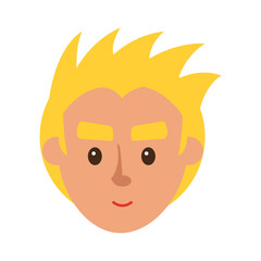 Smiling blond man character face icon. Boy cartoon full face portrait flat vector isolated on white background. Human head with positive emotions illustration for people infographics, web design