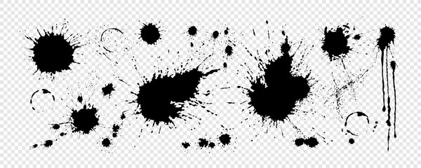 Black ink blots with drops - obrazy, fototapety, plakaty