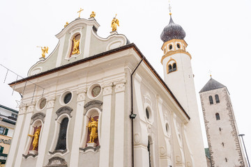 Winter. Along the streets of San Candido. Snow atmosphere