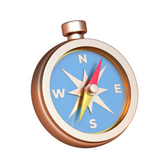 Gold and Blue Navigation Compass on Isolated White Background - 3D Illustration