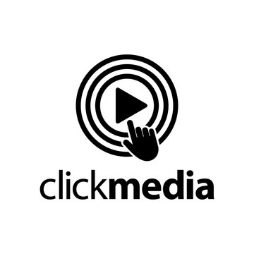 hand click with play button on the circle logo design concept