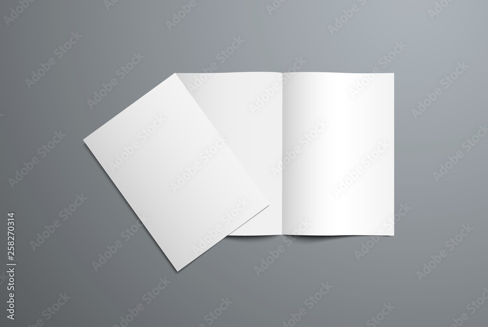 Poster Realistic vector mockup of open and closed bi-fold brochure.