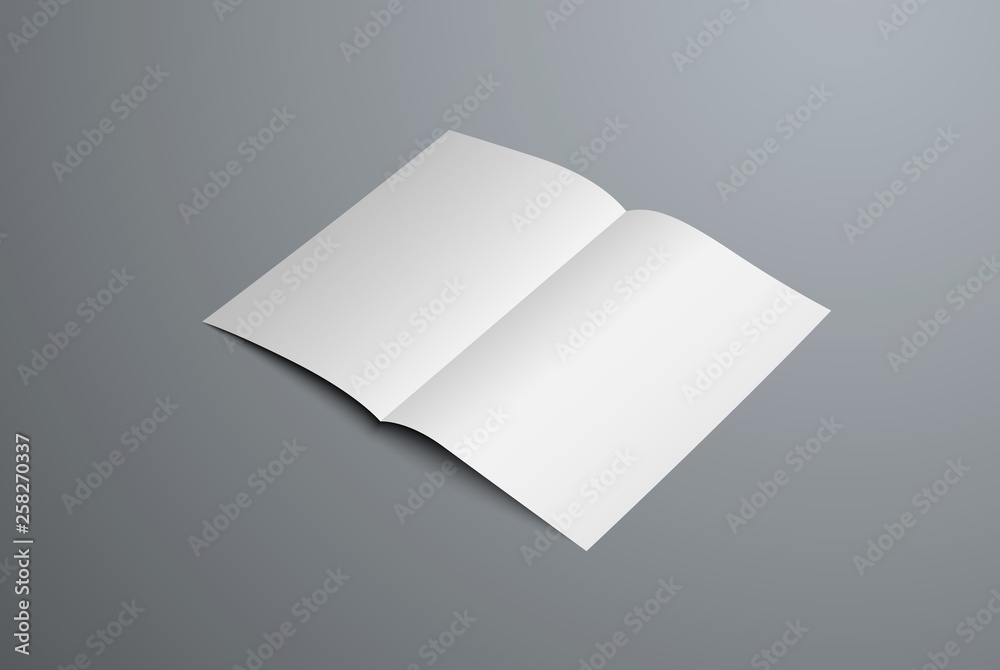 Poster realistic vector mockup of open bi-fold booklet. white blank letterhead template for design presenta
