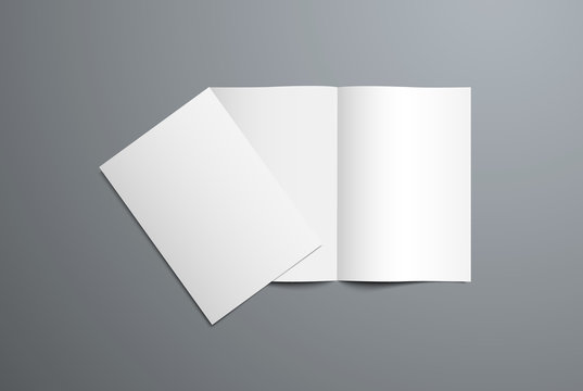 Realistic vector mockup of open and closed bi-fold brochure.