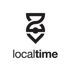 illustration logo combination from map pin or location with hourglass logo design concept