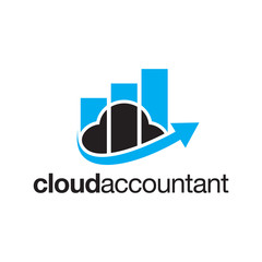 illustration logo combination from cloud with bar chart and arrow logo design concept