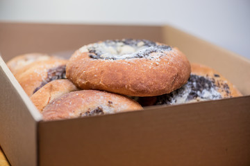 Sweet tastefull traditional cakes with jam, fruit, cottage cheese and poppy seeds.