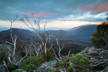 Broad view of the Cathedral Range State Park in Victoria, Australia.