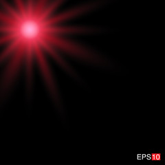isolated red Rays with lens flare, Sun flare, flare on the black background. Transparent Vector Illustration