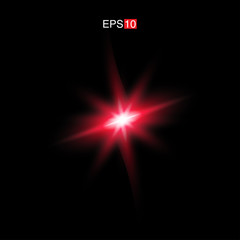 isolated red Rays with lens flare, Sun flare, flare on the black background. Transparent Vector Illustration