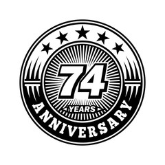 74 years anniversary. Anniversary logo design. Vector and illustration.