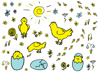 Set of Hand Drawn Vector Elements for Easter Design