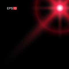 isolated red Rays with lens flare, Sun flare, flare on the black background. Transparent Vector Illustration