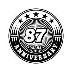87 years anniversary. Anniversary logo design. Vector and illustration.