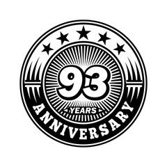 93 years anniversary. Anniversary logo design. Vector and illustration.