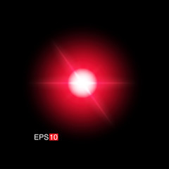 isolated red Rays with lens flare, Sun flare, flare on the black background. Transparent Vector Illustration