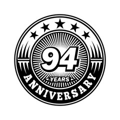 94 years anniversary. Anniversary logo design. Vector and illustration.