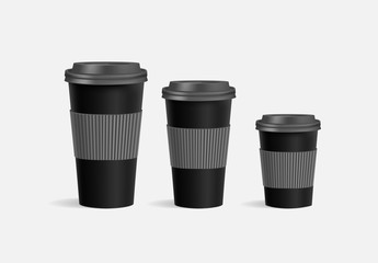 Black coffee cup  mockup on black background. Mock up. Mock-up. Coffee away. Coffee to go.