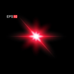 isolated red Rays with lens flare, Sun flare, flare on the black background. Transparent Vector Illustration