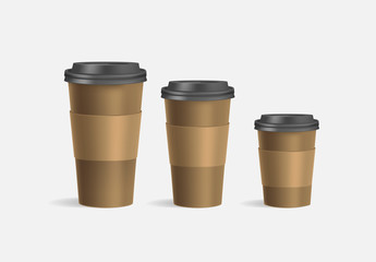 Brown coffee cup  mockup on grey background. Mock up. Mock-up. Coffee away. Coffee to go.