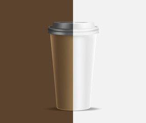Brown coffee cup  mockup on grey background. Mock up. Mock-up. Coffee away. Coffee to go.