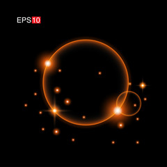 isolated orange Rays with lens flare, Sun flare, flare on the black background. Transparent Vector Illustration