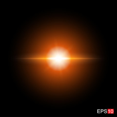 isolated orange Rays with lens flare, Sun flare, flare on the black background. Transparent Vector Illustration