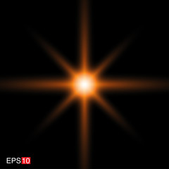 isolated orange Rays with lens flare, Sun flare, flare on the black background. Transparent Vector Illustration